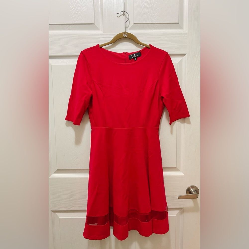 Lulus Womens A-Line Dress Red Stretch Size M Short Sleeve